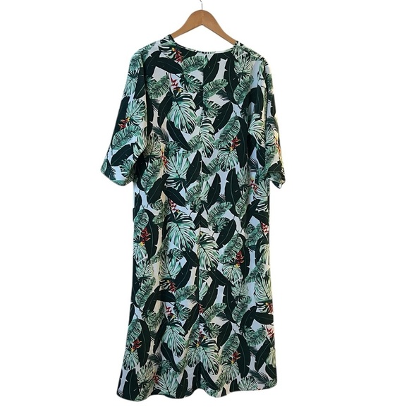 Rachel Zoe long green & white palm print duster kimono caftan cover-up O/S - Picture 4 of 4